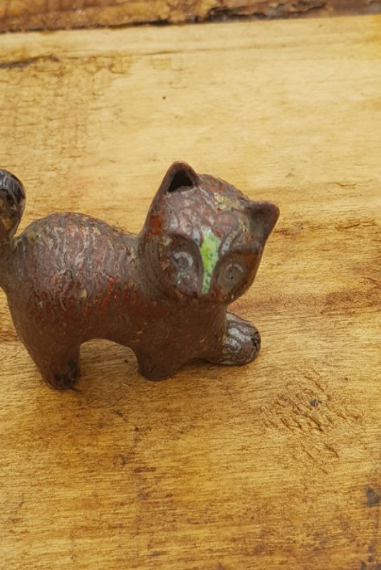 Chinese Cloisonné Animal - Cat - Red / Brown 2
