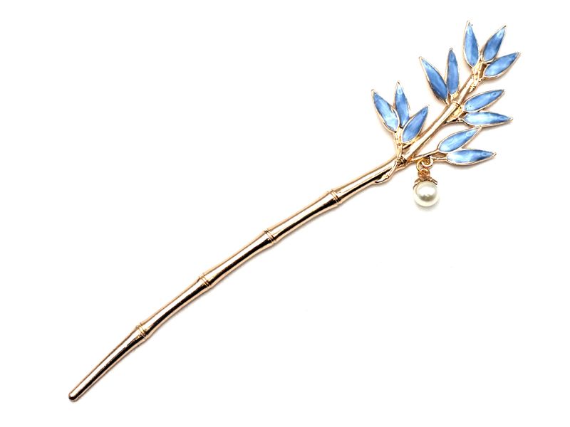 Chinese Cloisonné Enamel Hair Stick - Bamboo - Sky blue 1