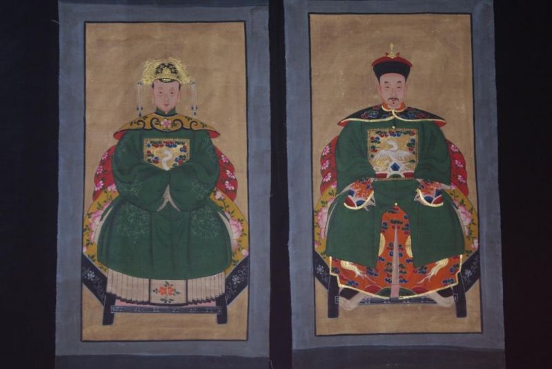 Chinese Dignitaries China Painting Light Green 1