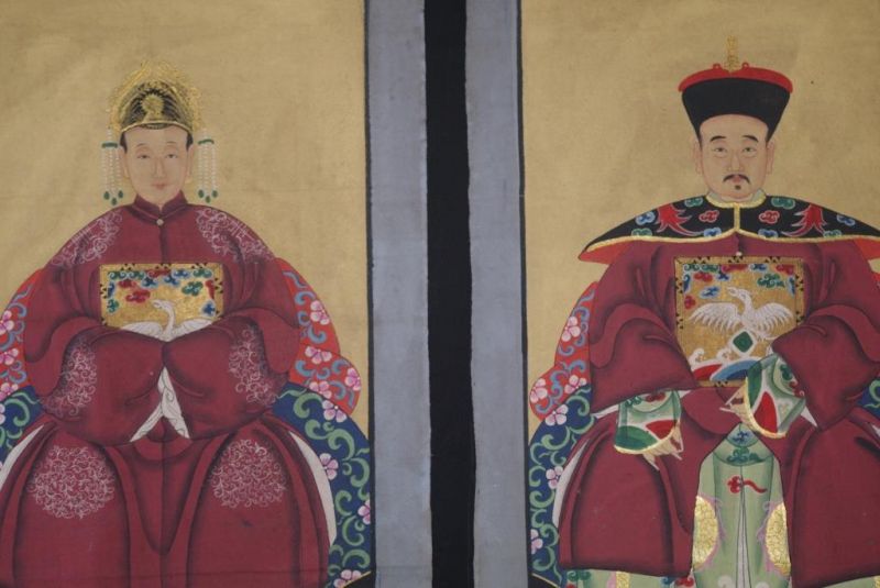 Chinese Dignitaries China Painting Maroon 2