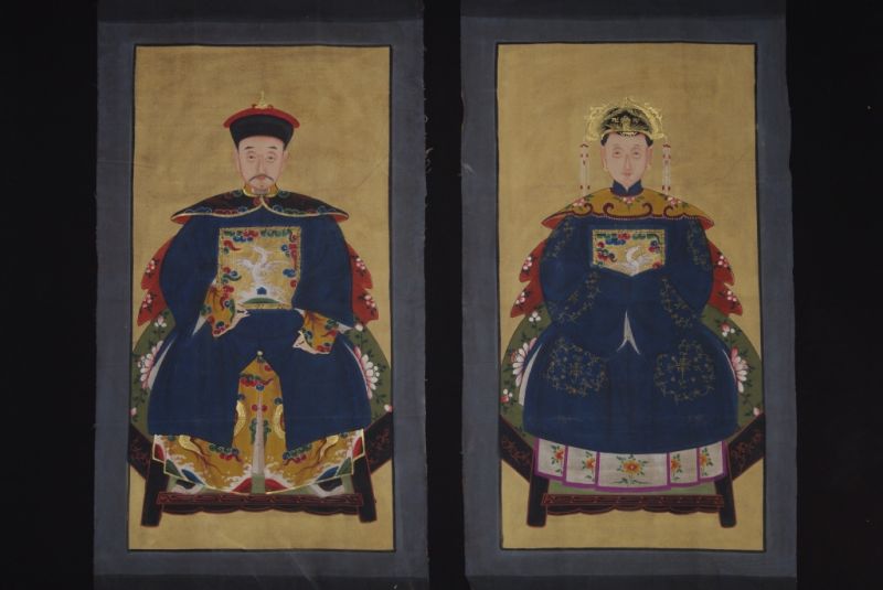 Chinese Dignitaries China Painting Navy Blue 1