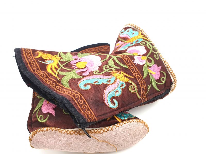 Chinese Embroidery - Miao Baby Slippers - Ankle boot - Brown, multicolored 4