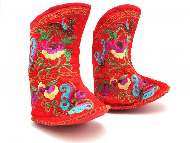 Chinese Embroidery - Miao Baby Slippers - Ankle boot - Red 1