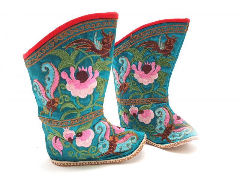 Chinese Embroidery - Miao Baby Slippers - Ankle boot - Turquoise 1