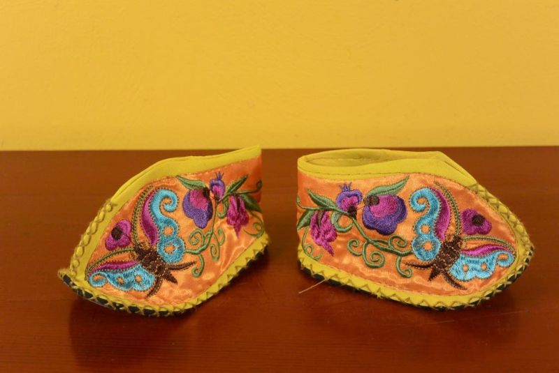 Chinese Embroidery - Miao Baby Slippers - Butterfly - Orange 1