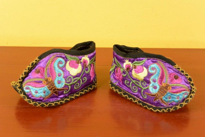 Chinese Embroidery - Miao Baby Slippers - Butterfly - Purple 1