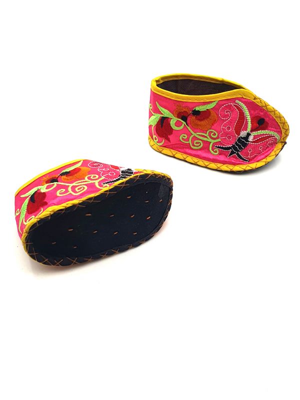 Chinese Embroidery - Miao Baby Slippers - Neon pink 2