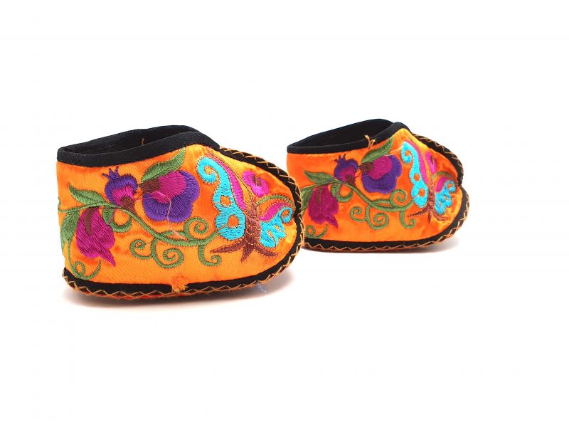 Chinese Embroidery - Miao Baby Slippers - Yellow orange 1