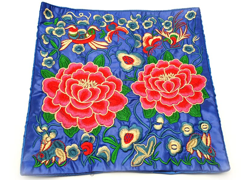 Chinese Embroidery - Square Ancestor - Emblem - Blue - Peony 1