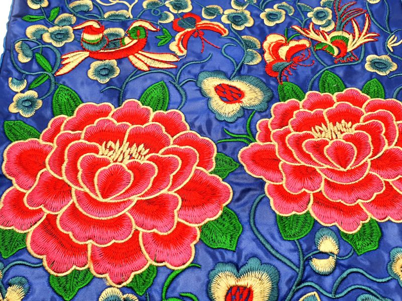 Chinese Embroidery - Square Ancestor - Emblem - Blue - Peony 2