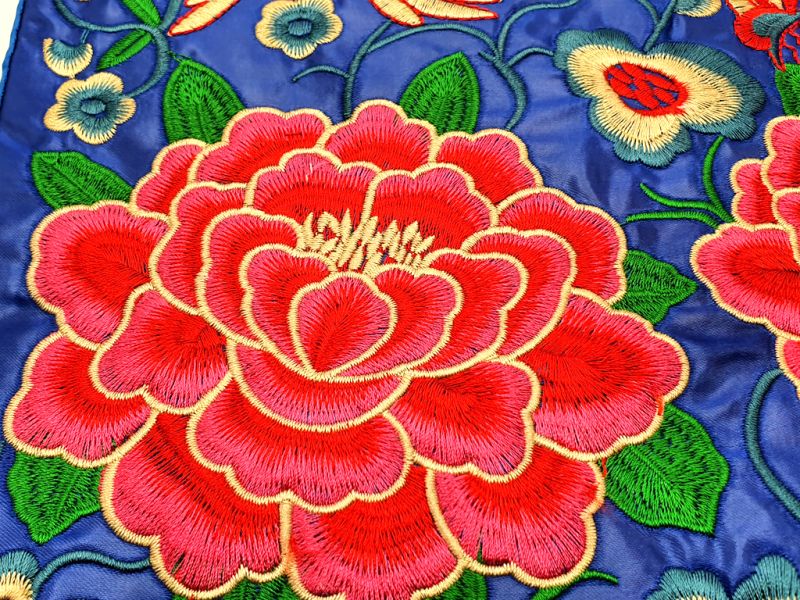Chinese Embroidery - Square Ancestor - Emblem - Blue - Peony 3