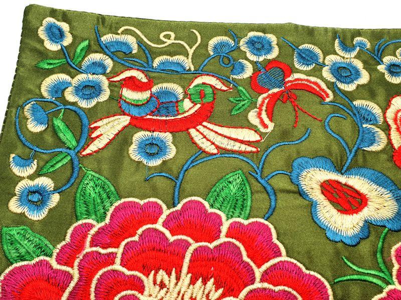 Chinese Embroidery - Square Ancestor - Emblem - Green - Peony 4