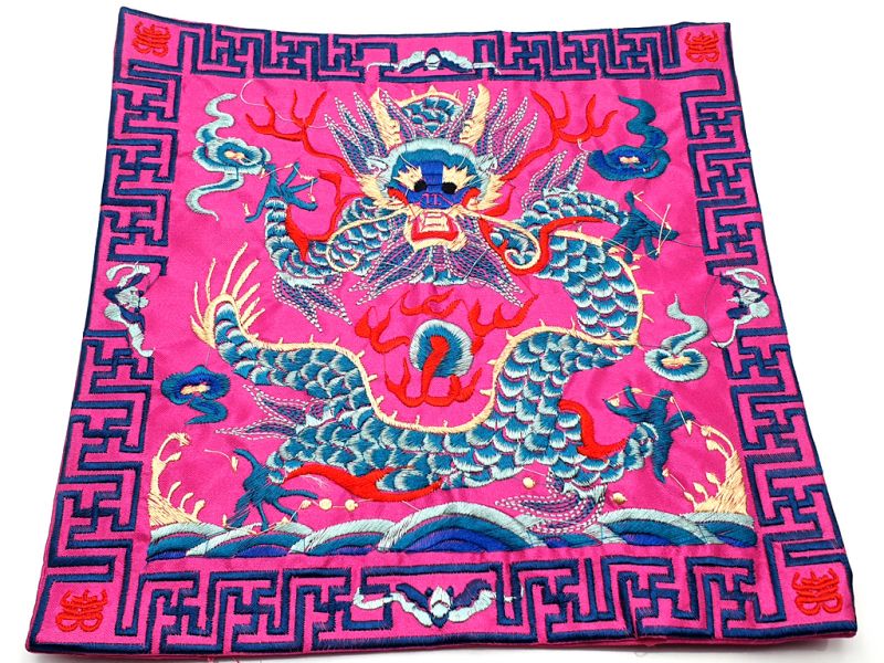 Chinese Embroidery - Square Ancestor - Emblem - Pink - Dragon 1