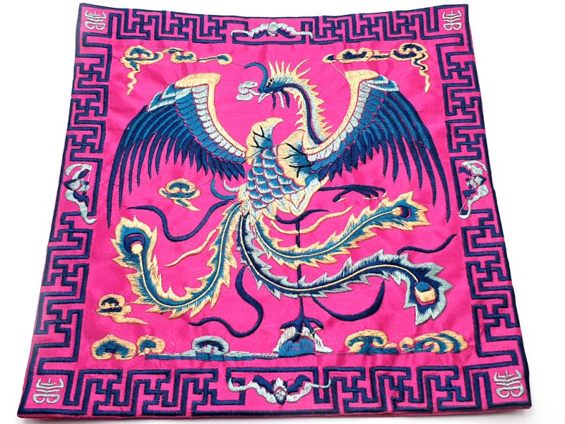 Chinese Embroidery - Square Ancestor - Emblem - Pink - Phoenix 1