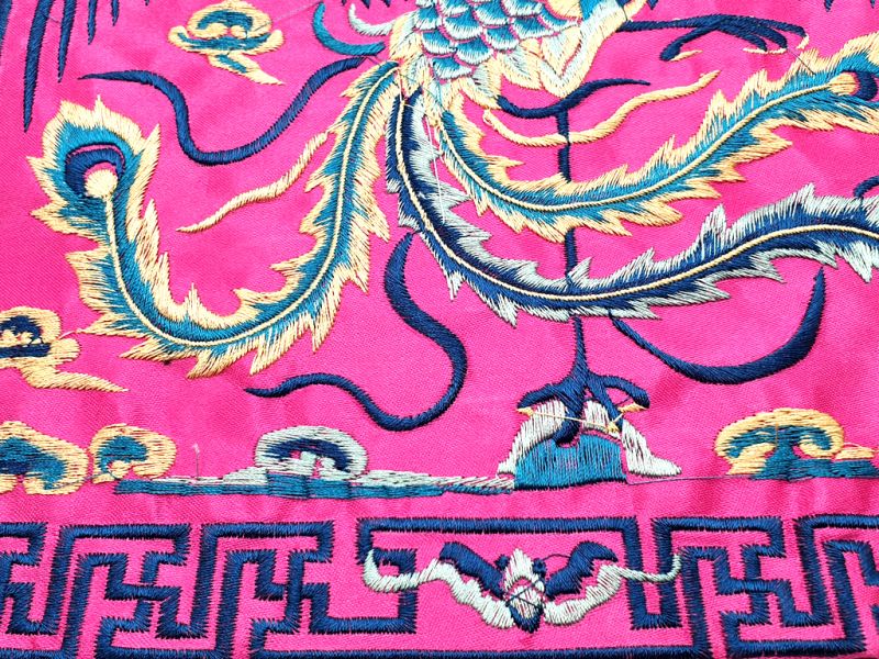 Chinese Embroidery - Square Ancestor - Emblem - Pink - Phoenix 3
