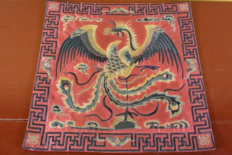 Chinese Embroidery - Square Ancestor - Emblem - Red - Phoenix 1