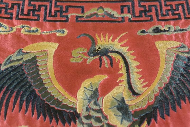 Chinese Embroidery - Square Ancestor - Emblem - Red - Phoenix 2