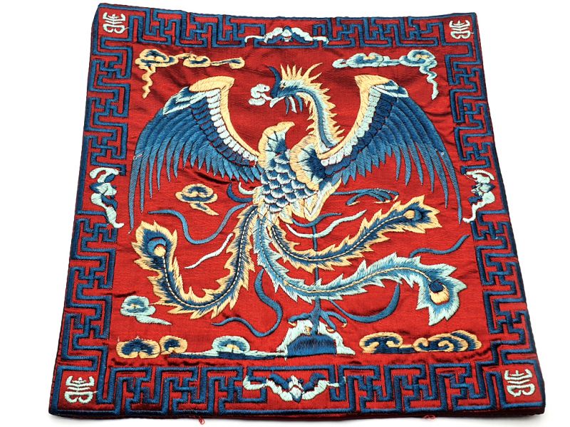 Chinese Embroidery - Square Ancestor - Emblem - Red - Phoenix 1