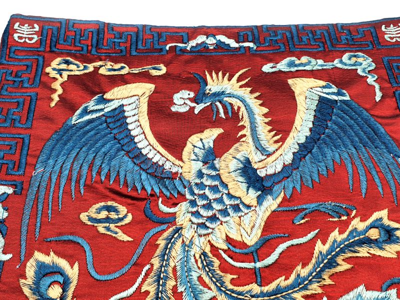 Chinese Embroidery - Square Ancestor - Emblem - Red - Phoenix 2