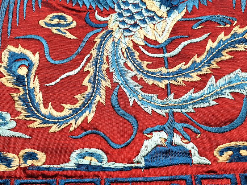 Chinese Embroidery - Square Ancestor - Emblem - Red - Phoenix 3