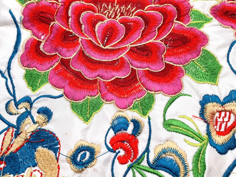 Chinese Embroidery - Square Ancestor - Emblem - White - Peony 3