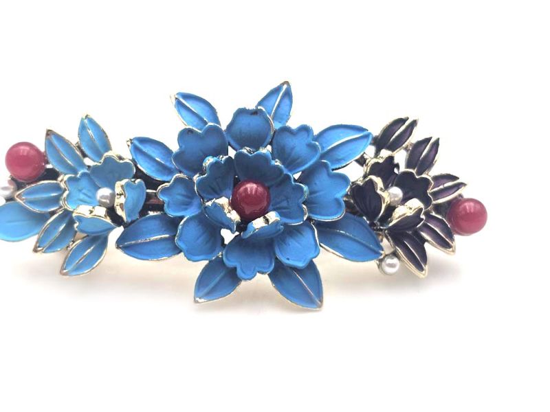 Chinese enamel barrette - Cloisonné - Chinese flowers 2