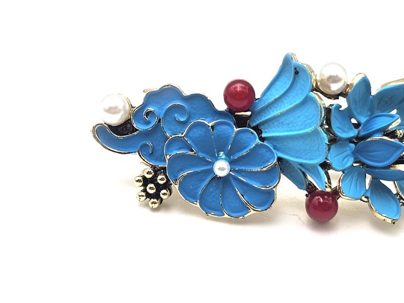Chinese enamel barrette - Cloisonné - Cloud, flowers and leaves 2