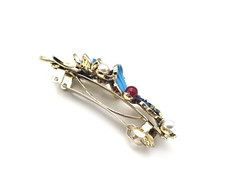 Chinese enamel barrette - Cloisonné - Cloud, flowers and leaves 4