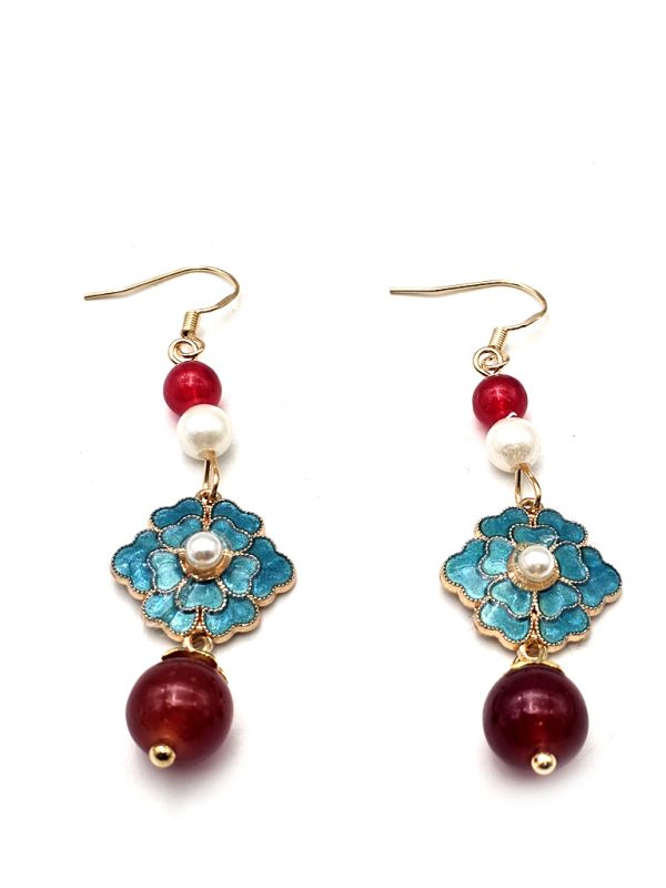 Chinese Enamel Earrings - Cloisonné - Flower 3