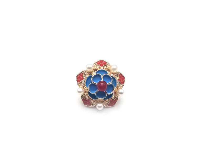 Chinese Enamel Pin - Cloisonné - Flower - Red and blue 1