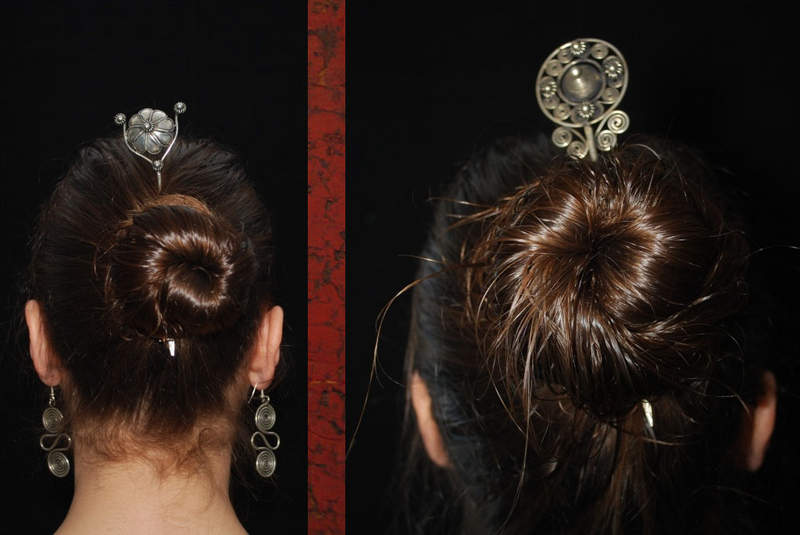 Chinese ethnic Triple Flowers hairpins Miao minority 5