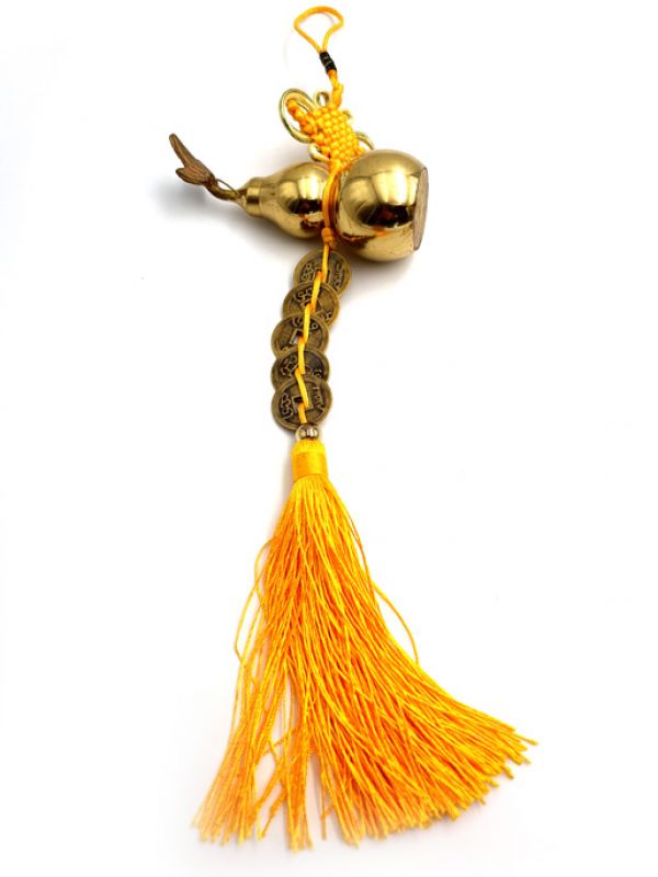Chinese Feng Shui Pendant 5 Coins - Wu Lou Gourde - Yellow 1