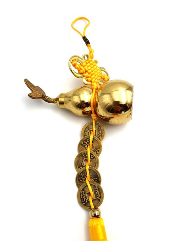 Chinese Feng Shui Pendant 5 Coins - Wu Lou Gourde - Yellow 2