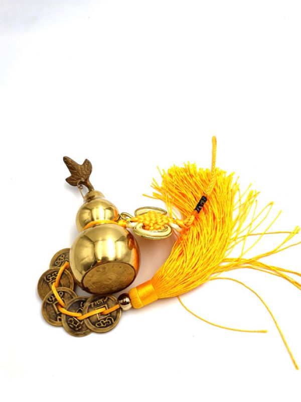 Chinese Feng Shui Pendant 5 Coins - Wu Lou Gourde - Yellow 4