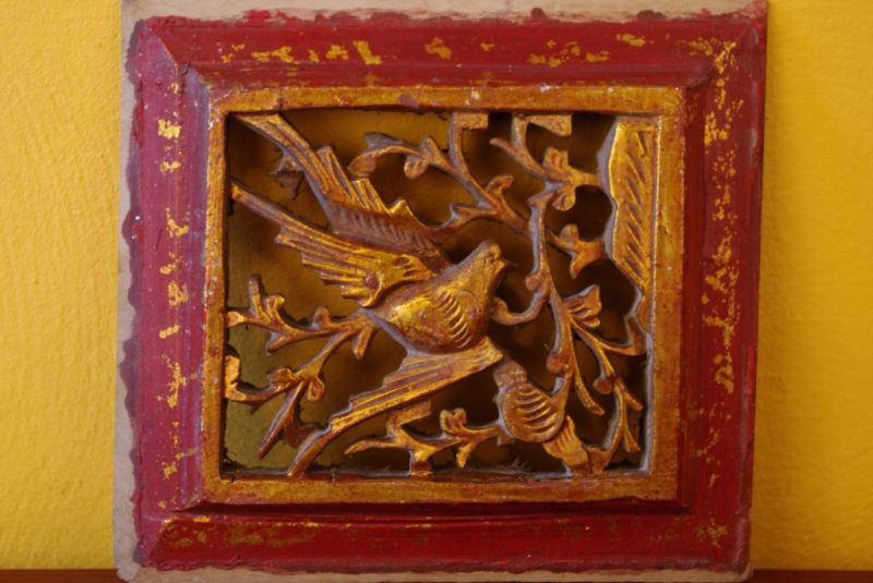 Chinese hand carved wood panel bird 1