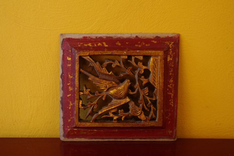 Chinese hand carved wood panel bird 2