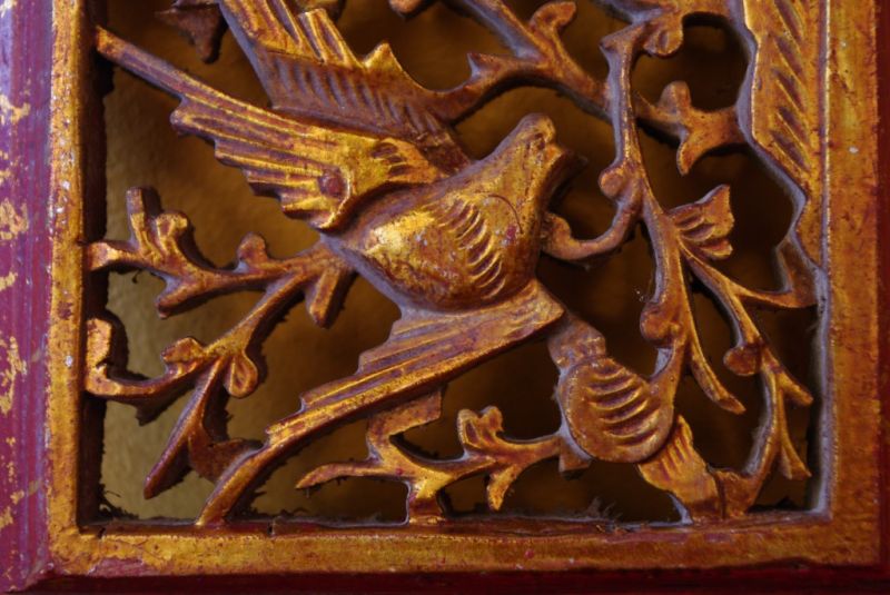 Chinese hand carved wood panel bird 4