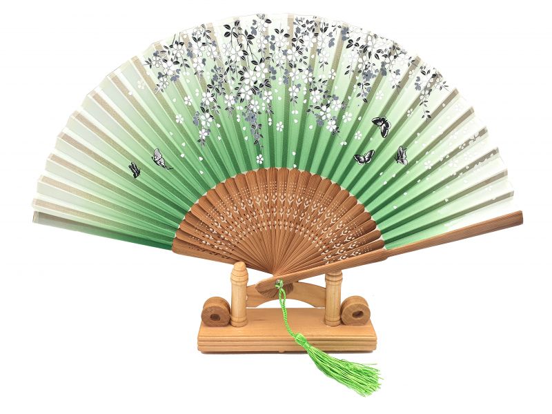 Chinese Hand fan - Green - Butterflies 1