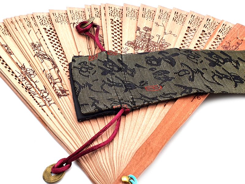 Chinese Hand fan Pouch - Size S - Chinese characters / Green 2