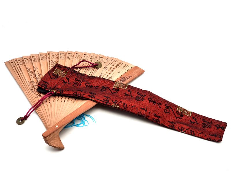 Chinese Hand fan Pouch - Size S - Chinese characters / Red 1