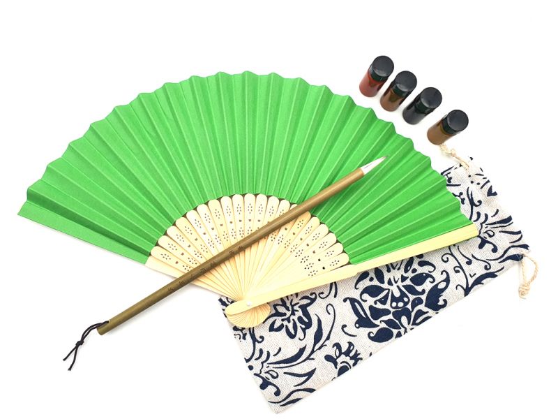 Chinese Hand Fan to paint - Adult - Chinese calligraphy - DIY - Green 1