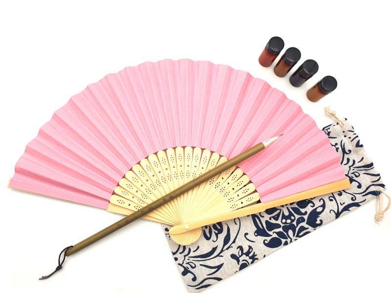 Chinese Hand Fan to paint - Adult - Chinese calligraphy - DIY - Light pink 1
