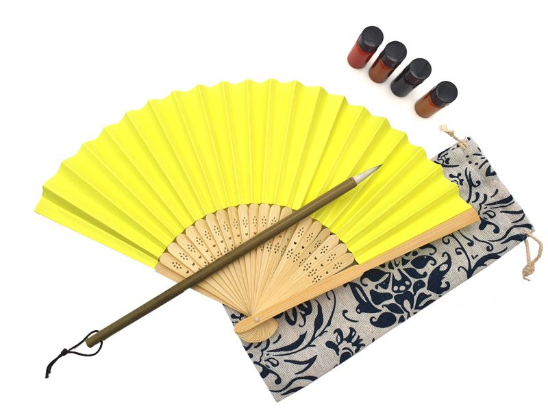 Chinese Hand Fan to paint - Adult - Chinese calligraphy - DIY - Yellow 1
