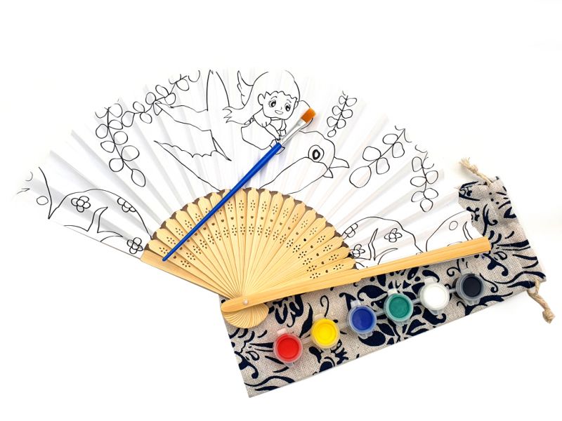 Chinese Hand fan to paint - Child - DIY - The girl on the magic bird 1