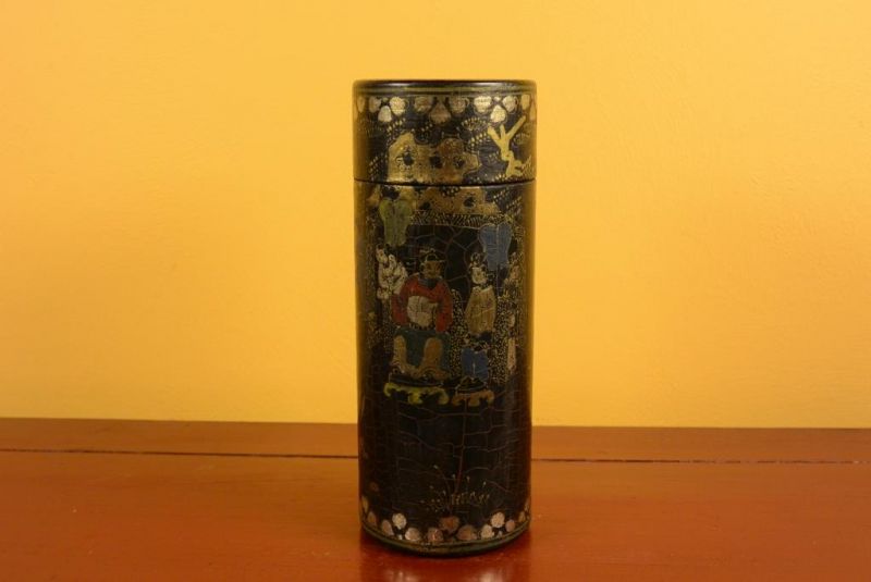 Chinese lacquer box - Tea box - Black and gold 2