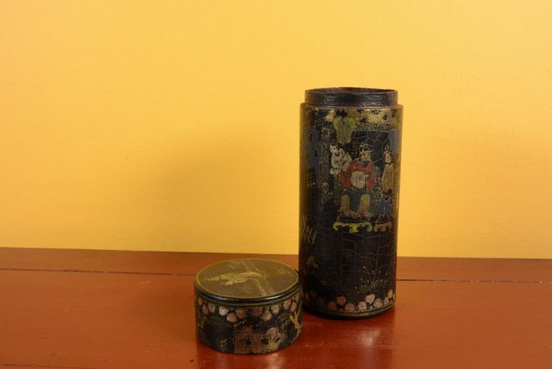 Chinese lacquer box - Tea box - Black and gold 4