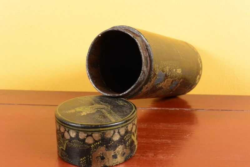 Chinese lacquer box - Tea box - Black and gold 5