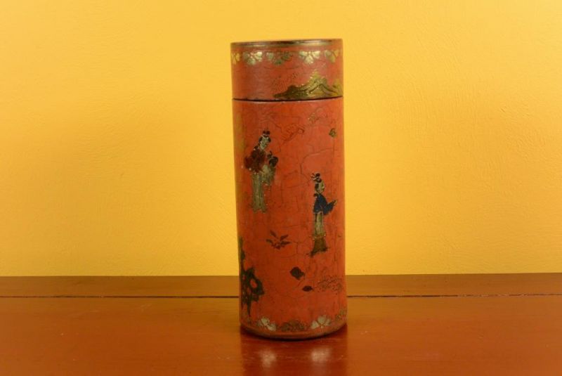 Chinese lacquer box - Tea box - Red and gold 2