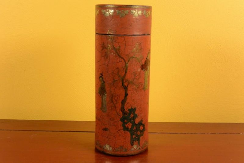 Chinese lacquer box - Tea box - Red and gold 3