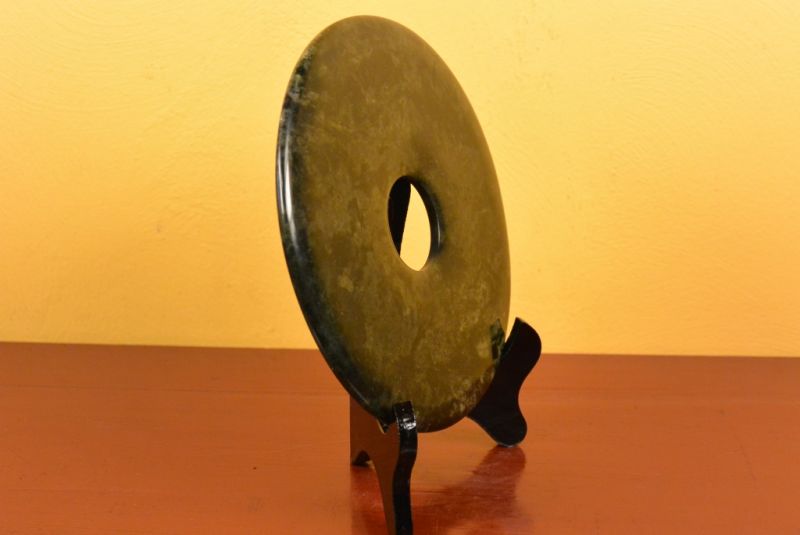 Chinese Medium Bi Disk with wooden stand Dark 3